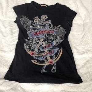 Black y2k print t-shirt rhinestones